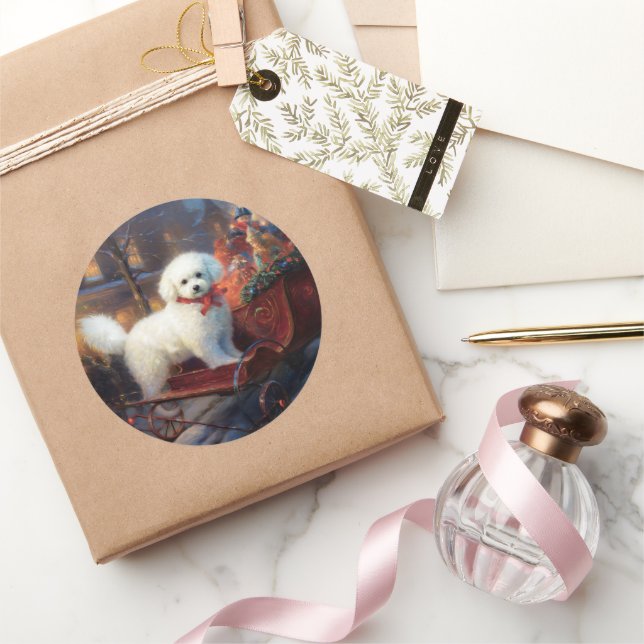 Bichon Frise Weihnachtsfeier Runder Aufkleber (Schenken)