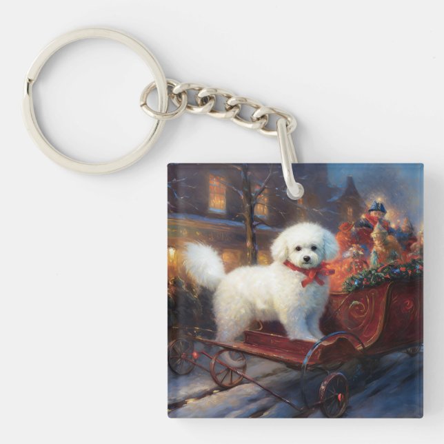 Bichon Frise Weihnachtsfeier Schlüsselanhänger (Vorderseite)