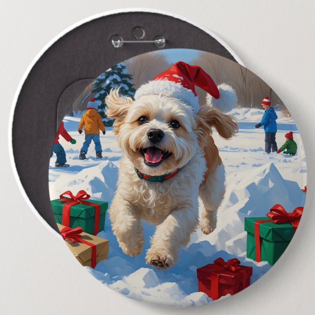 Bichon Frise Weihnachtsfest Schneeszene Button (Vorne & Hinten)