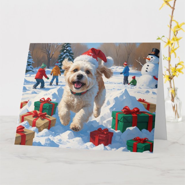 Bichon Frise Weihnachtsfest Schneeszene Karte (Gelbe Blume)