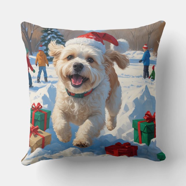 Bichon Frise Weihnachtsfest Schneeszene Kissen (Rückseite)