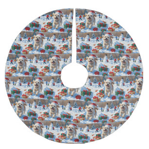 Bichon Frise Weihnachtsfest Schneeszene Polyester Weihnachtsbaumdecke