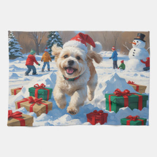 Bichon Frise Weihnachtsfestliche Schneeszene Geschirrtuch