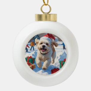 Bichon Frise Weihnachtsfestliche Schneeszene Keramik Kugel-Ornament
