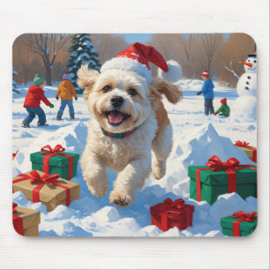 Bichon Frise Weihnachtsfestliche Schneeszene Mousepad