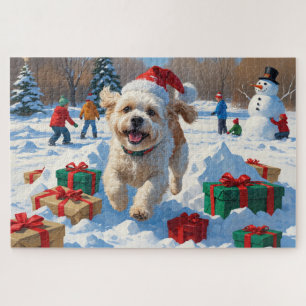 Bichon Frise Weihnachtsfestliche Schneeszene Puzzle