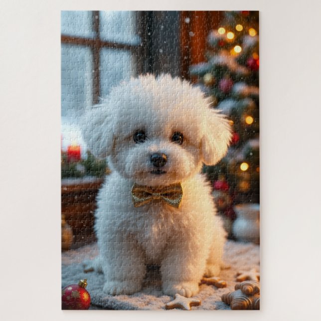 Bichon Frise Weihnachtskunst Puzzle (Vertikal)