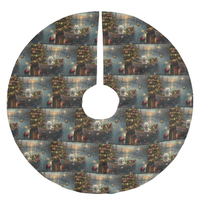 Bichon Frise Weihnachtsreise Polyester Weihnachtsbaumdecke (Vorderseite)
