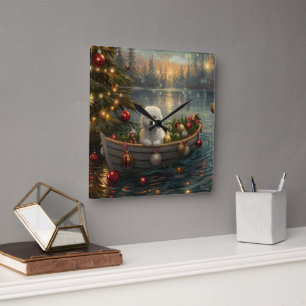 Bichon Frise Weihnachtsreise Quadratische Wanduhr