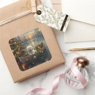 Bichon Frise Weihnachtsreise Quadratischer Aufkleber