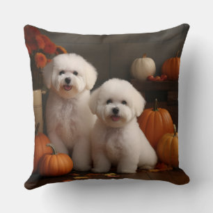 Bichon Frise Welpe Herbstfreude Kürbis  Kissen