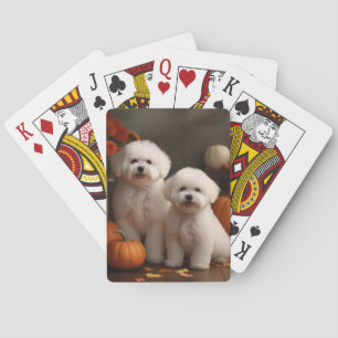 Bichon Frise Welpe Herbstfreude Kürbis  Spielkarten
