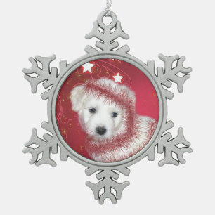 Bichon frise Welpe Weihnachten Schneeflocken Zinn-Ornament