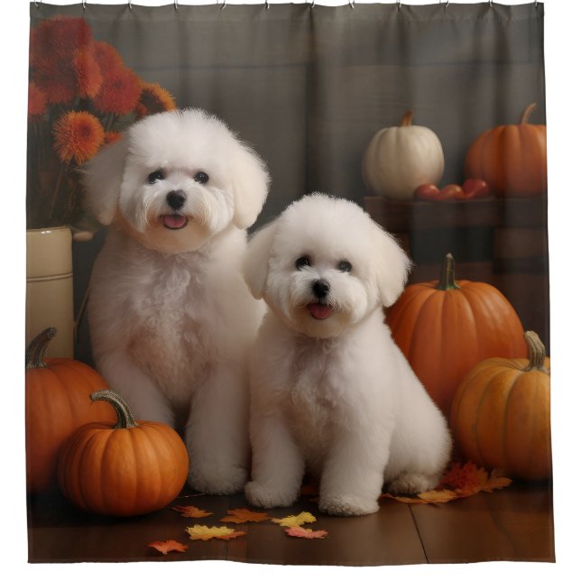 Bichon Frise Welppy Autumn Delight Pumpkin Duschvorhang (Vorderseite)