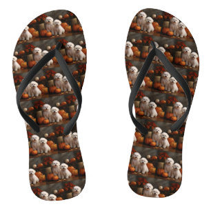 Bichon Frise Welppy Autumn Delight Pumpkin Flip Flops