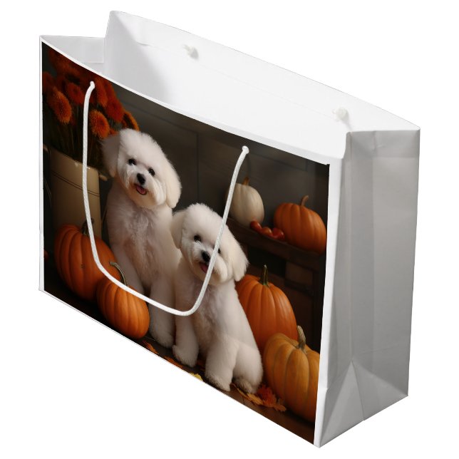 Bichon Frise Welppy Autumn Delight Pumpkin Große Geschenktüte (Vorderseite Schrägansicht)