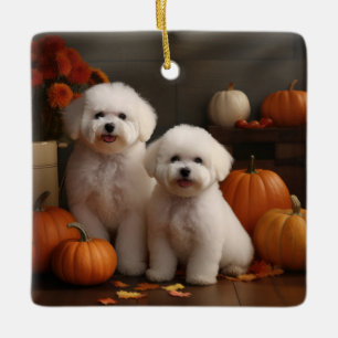 Bichon Frise Welppy Autumn Delight Pumpkin Keramikornament