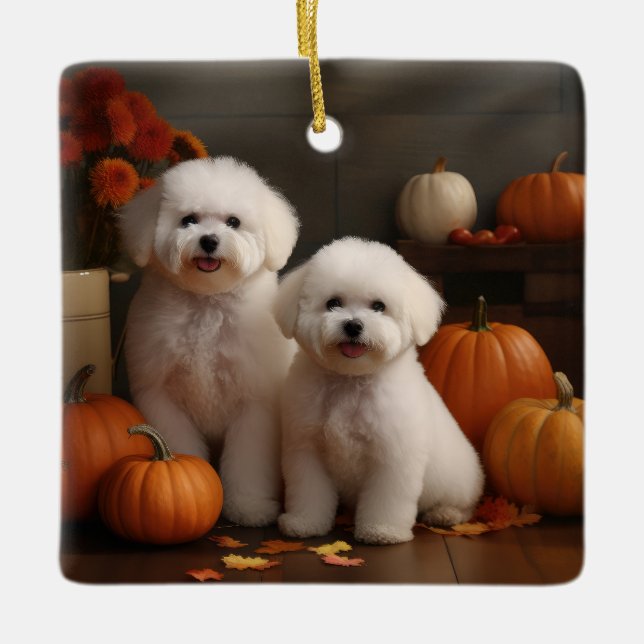 Bichon Frise Welppy Autumn Delight Pumpkin Keramikornament (Vorderseite)