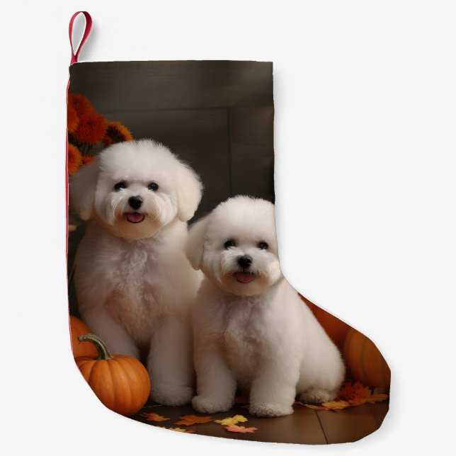 Bichon Frise Welppy Autumn Delight Pumpkin Kleiner Weihnachtsstrumpf (Vorderseite)