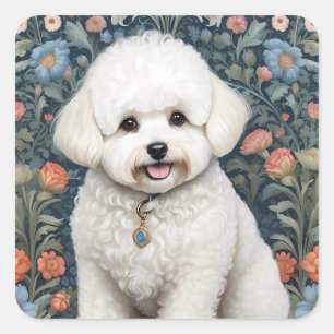 Bichon Frisé William Morris Inspiriert Floral Quadratischer Aufkleber