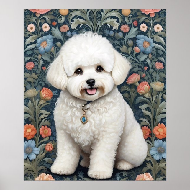 Bichon Frisé William Morris Inspirierte Floral Poster (Vorne)