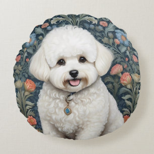 Bichon Frisé William Morris Inspirierte Floral Rundes Kissen
