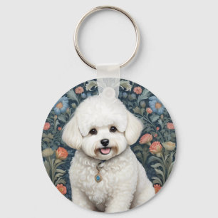 Bichon Frisé William Morris Inspirierte Floral Schlüsselanhänger