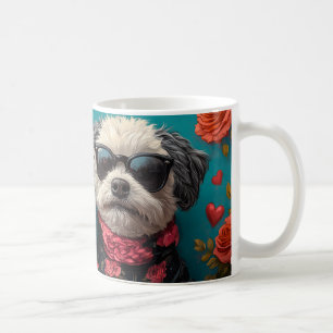 Bichon Frise with Heart Rose Valentinstag Kaffeetasse