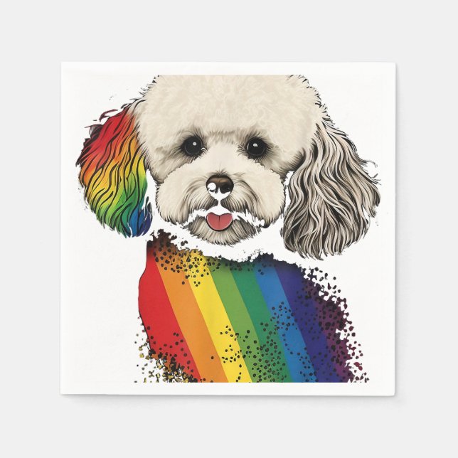 Bichon-Gay Pride-Hund-LGBT-Regenbogenflagge auf Bi Serviette (Vorderseite)