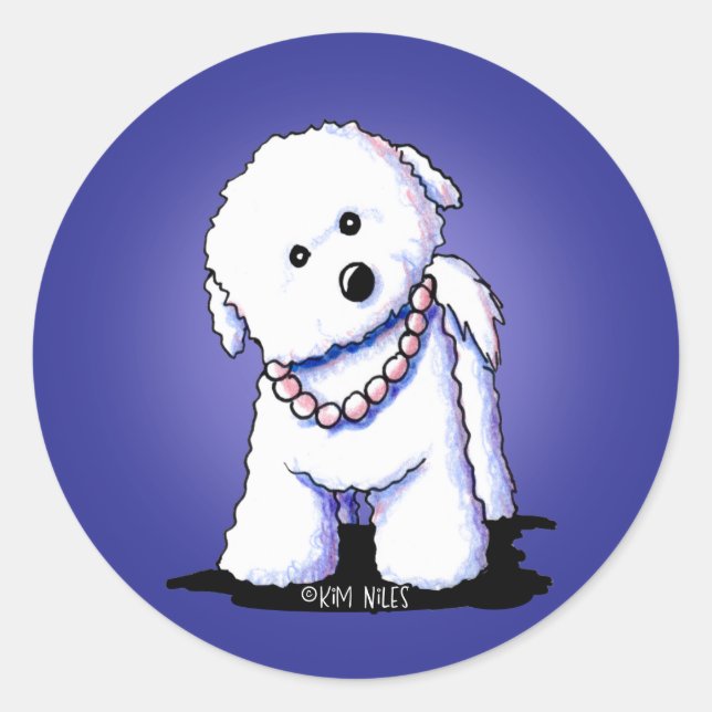 Bichon in Perlklebern Runder Aufkleber (Vorderseite)
