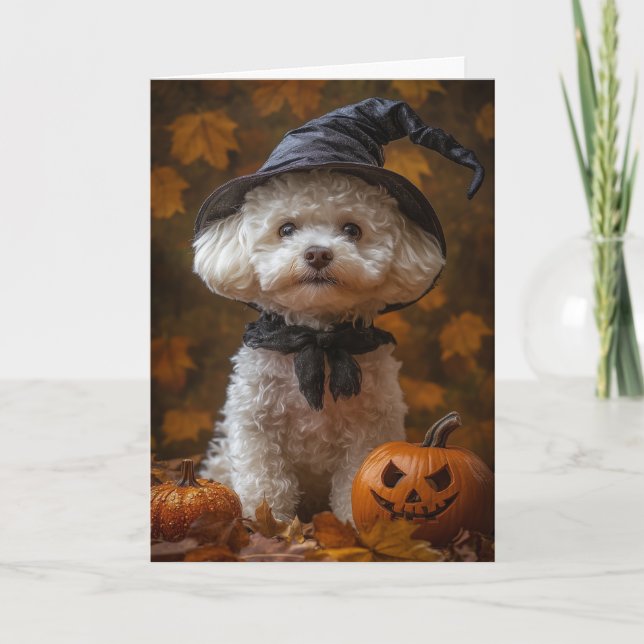Bichon Witch Halloween Feiertagskarte (Vorderseite)
