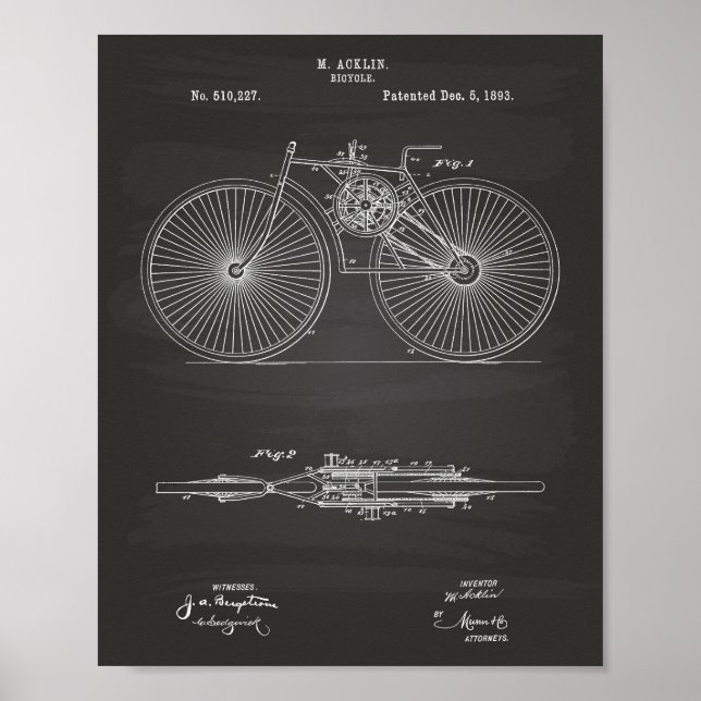 Bicycle 1893 Patent Art Chalkboard Poster (Vorne)