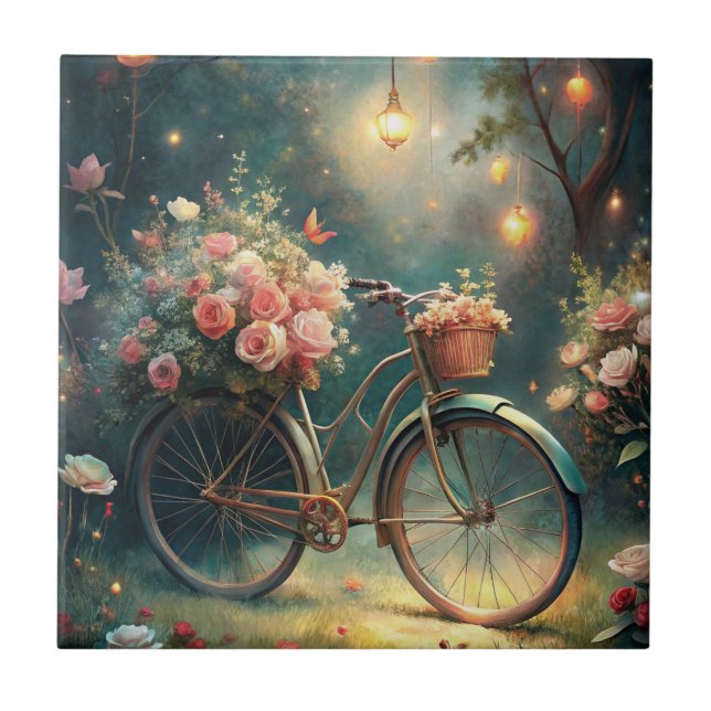Bicycle and Flowers Fliese (Vorderseite)