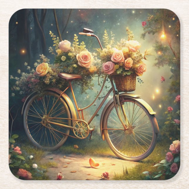 Bicycle and Flowers Rechteckiger Pappuntersetzer (Vorderseite)