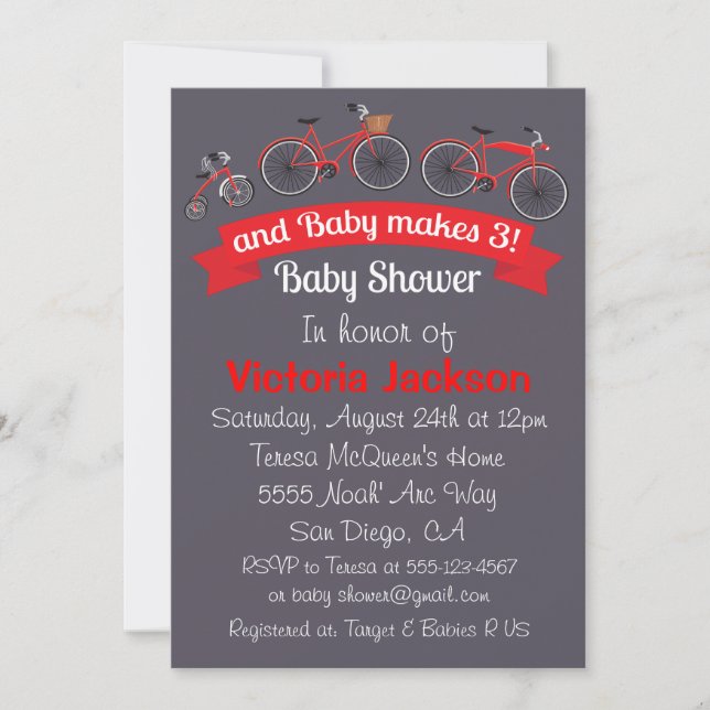 Bicycle Baby Shower Einladung (Vorderseite)