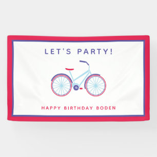 Bicycle Birthday Party Custom Red Blue Banner