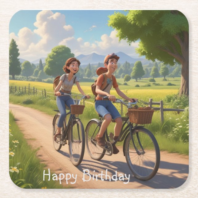 Bicycle Birthday Rechteckiger Pappuntersetzer (Vorderseite)