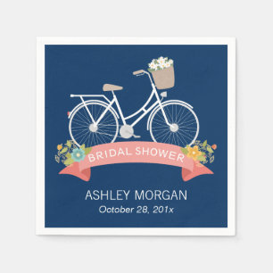 Bicycle Brautparty Navy Blue Coral Ribbon Serviette