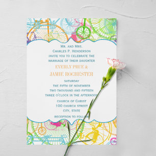 Bicycle Bright Colors Stylized Vintage Wedding Einladung