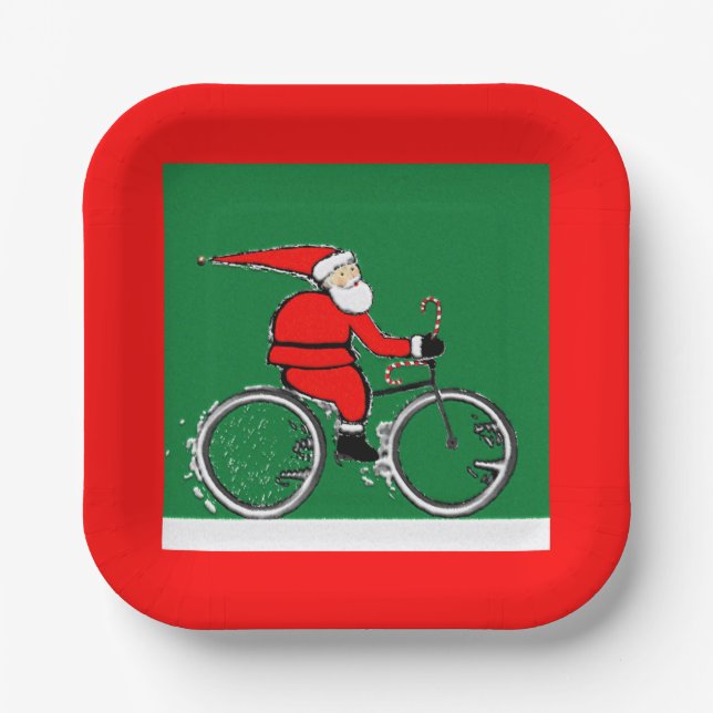 Bicycle Cycling Christmas Holiday Pappteller (Vorderseite)