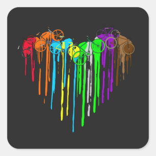 Bicycle Heart Shirt Colorful Art Cycle Enthusiaste Quadratischer Aufkleber