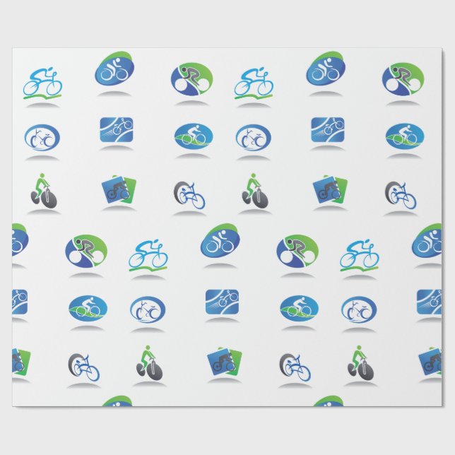 Bicycle Racing Icons Blue and Green Sport Geschenkpapier (Flach)