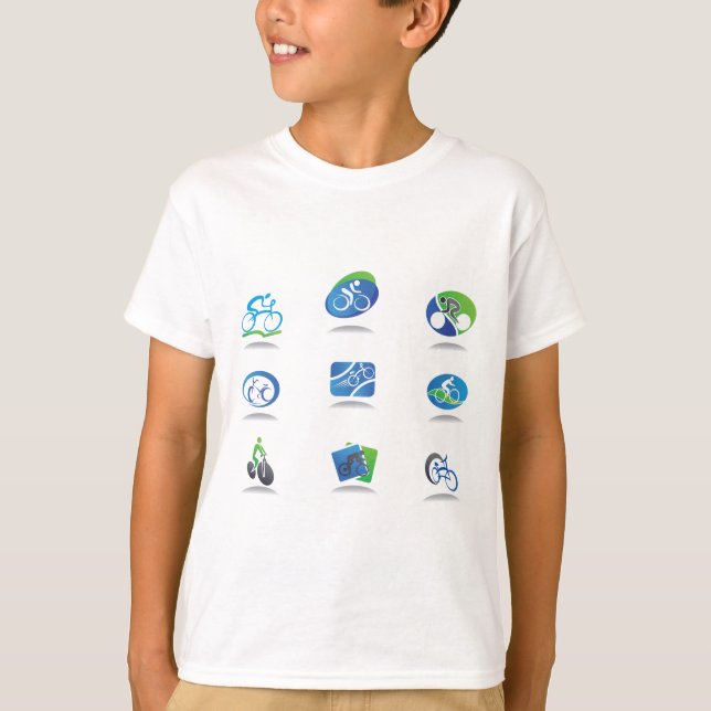Bicycle Racing Icons Blue and Green Sport T-Shirt (Vorderseite)