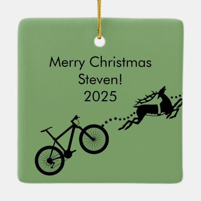 Bicycle Rentier Funny Weihnachten Keramikornament (Rückseite)
