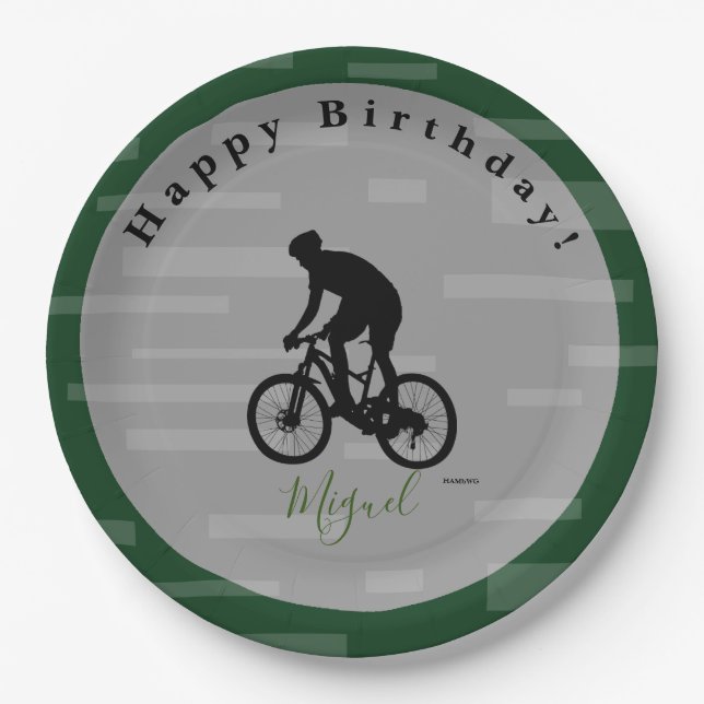 Bicycle Rider Happy Birthday Paper Plate. Pappteller (Vorderseite)