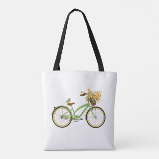 Bicycle With Bird and Flower Basket Green Yellow