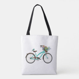 Bicycle With Bird and Flower Basket Turquoise Blue