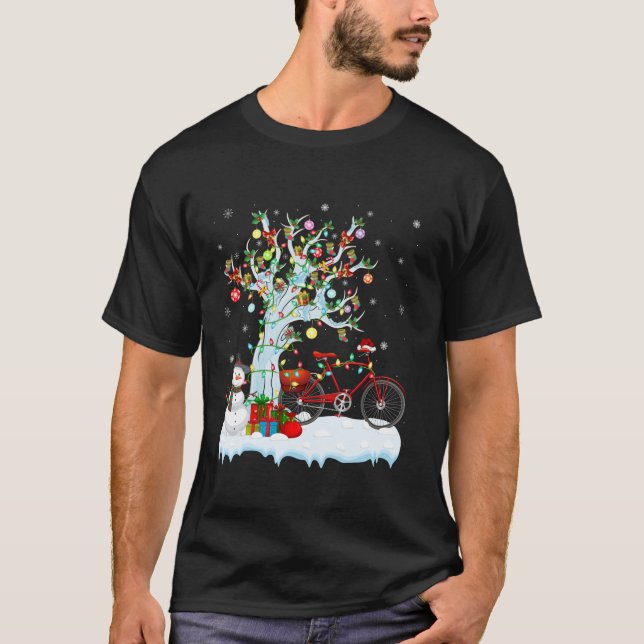 Bicycle Xmas Lighting Tree Weihnachtsmannmütze Bic T-Shirt (Vorderseite)