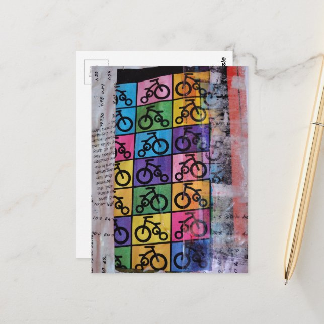 Bicycles mixed media collage postkarte (Vorderseite/Rückseite Beispiel)