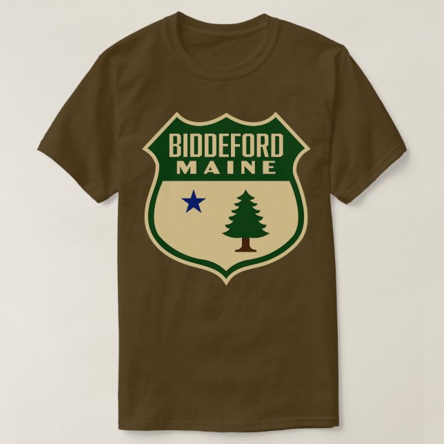 Biddeford Maine Retro Pine Tree Shield Green T-Shirt (Design vorne)